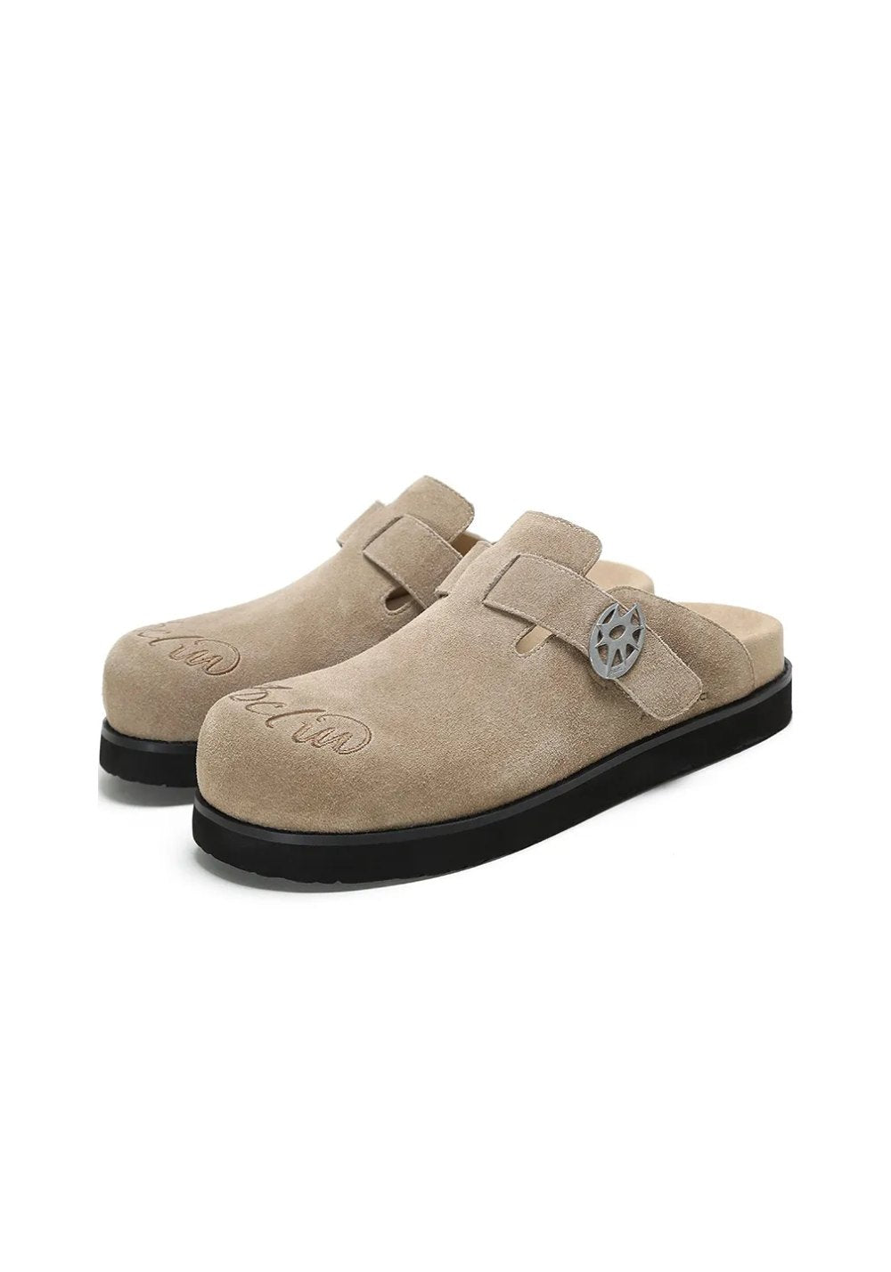 Solar-Buckle Suede Comfort Slides - Skipkicks