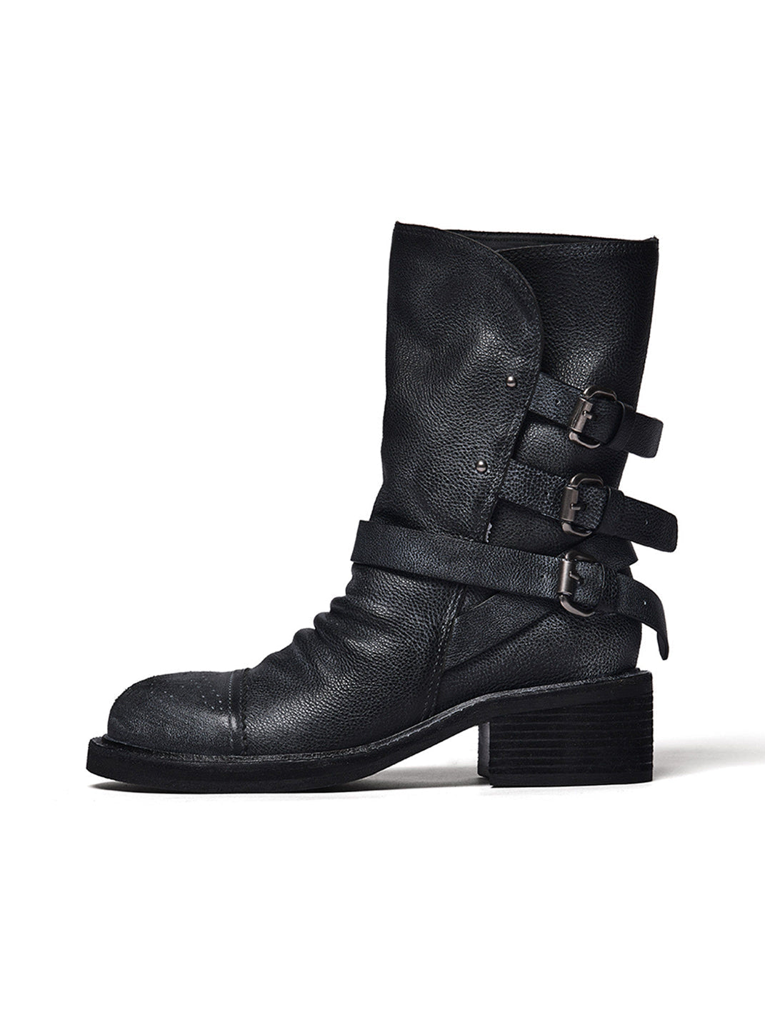 Distressed Triple-Buckle Ankle Boots - Skipkicks