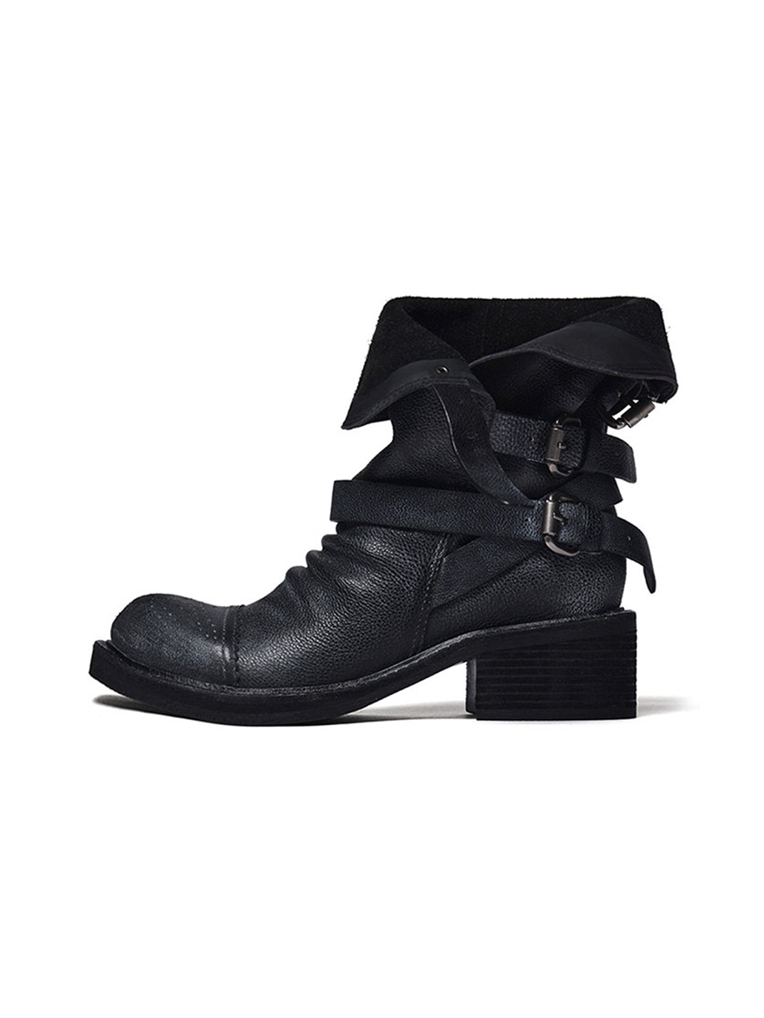 Distressed Triple-Buckle Ankle Boots - Skipkicks