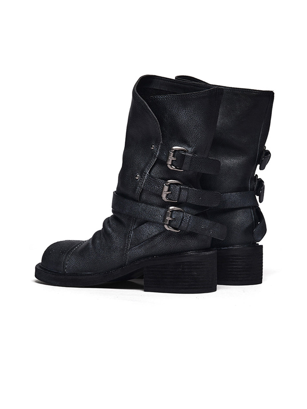 Distressed Triple-Buckle Ankle Boots - Skipkicks