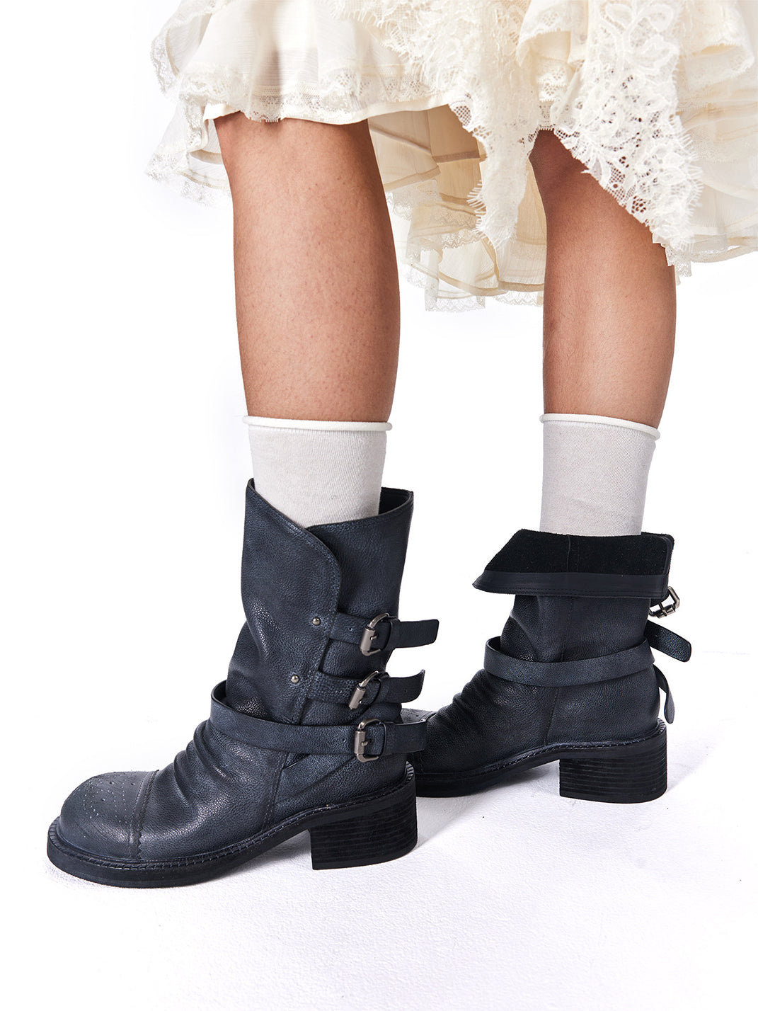 Distressed Triple-Buckle Ankle Boots - Skipkicks