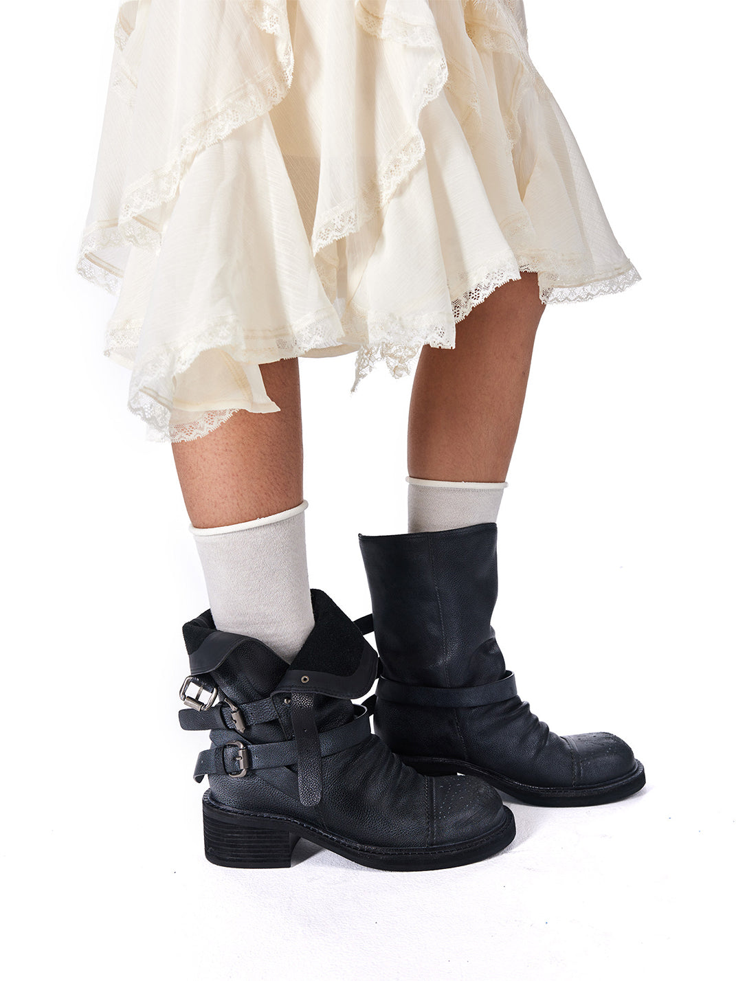 Distressed Triple-Buckle Ankle Boots - Skipkicks