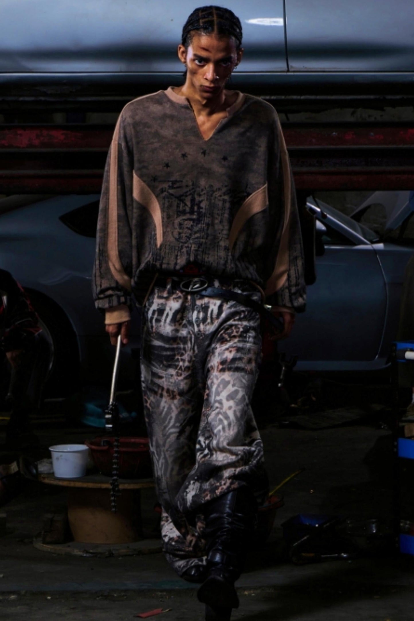 Men's Camouflage Patchwork Half-Zip Top