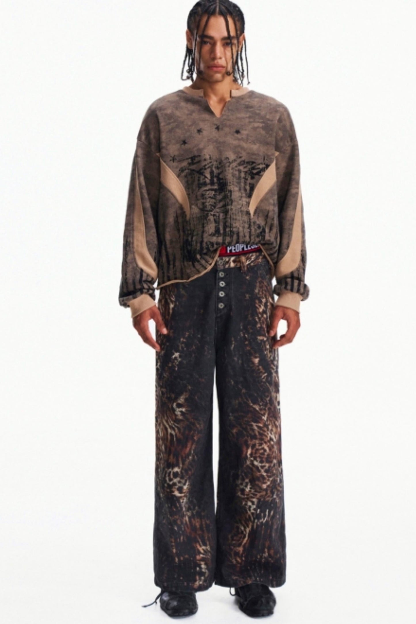 Men's Camouflage Patchwork Half-Zip Top