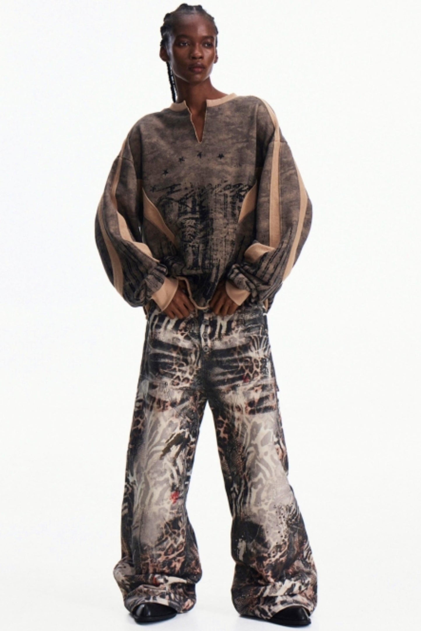 Men's Camouflage Patchwork Half-Zip Top