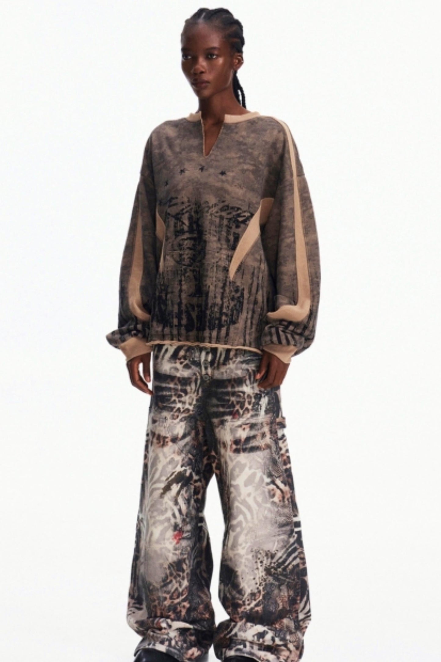 Men's Camouflage Patchwork Half-Zip Top