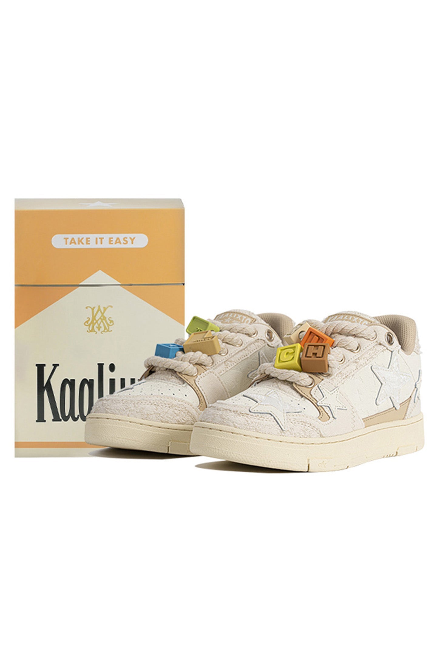Beige Lace Star Low-Top Sneakers - Skipkicks