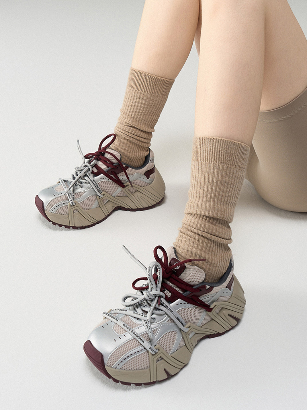 Beige Mesh Cage Runner Sneakers - Skipkicks