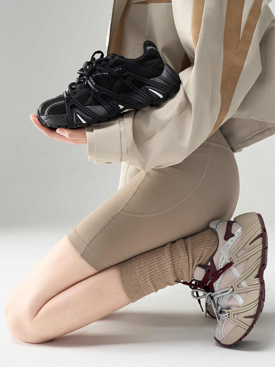 Beige Mesh Cage Runner Sneakers - Skipkicks