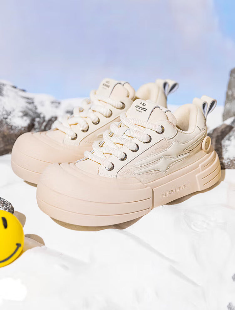 Beige Smile Panel Platform Sneakers - Skipkicks