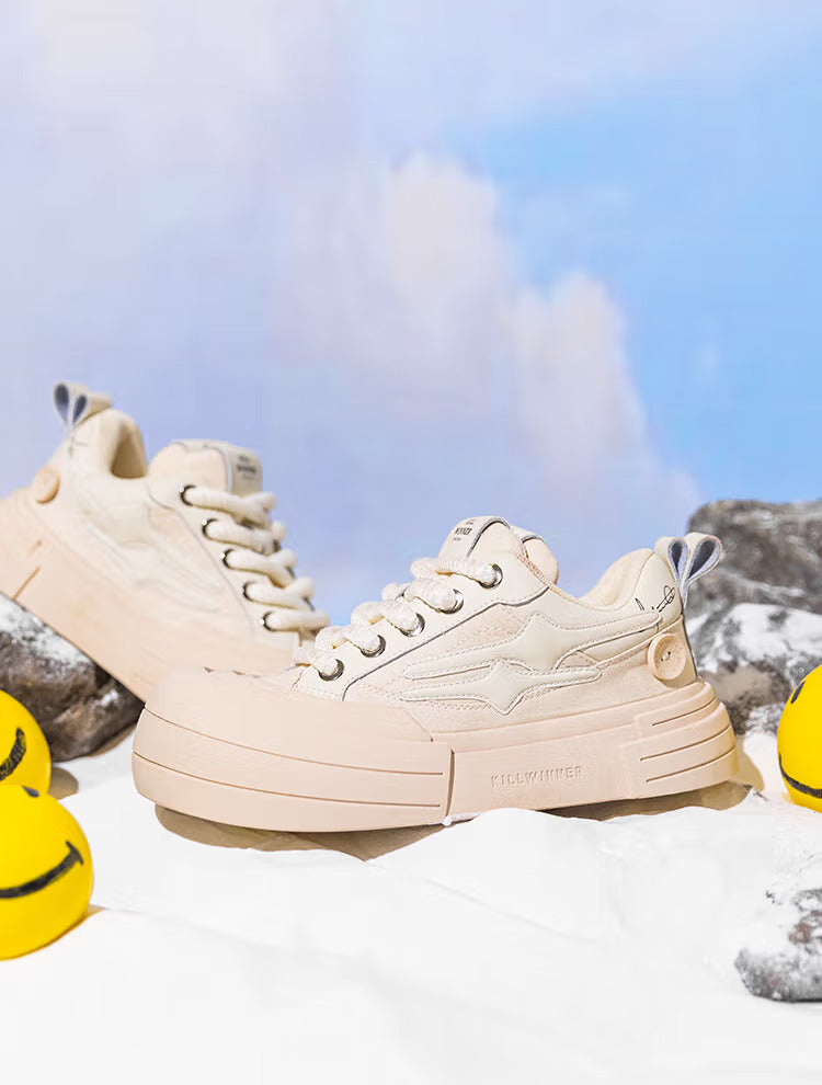 Beige Smile Panel Platform Sneakers - Skipkicks