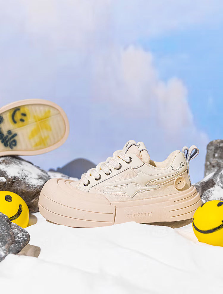 Beige Smile Panel Platform Sneakers - Skipkicks
