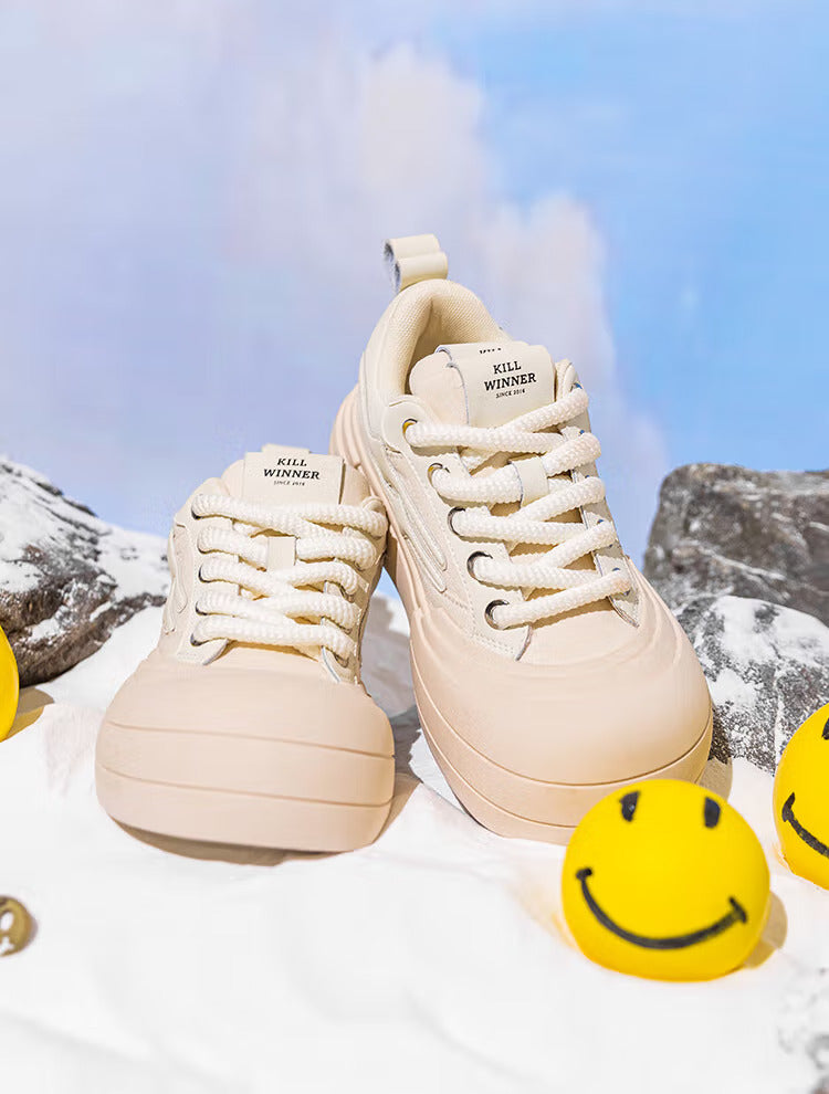 Beige Smile Panel Platform Sneakers - Skipkicks