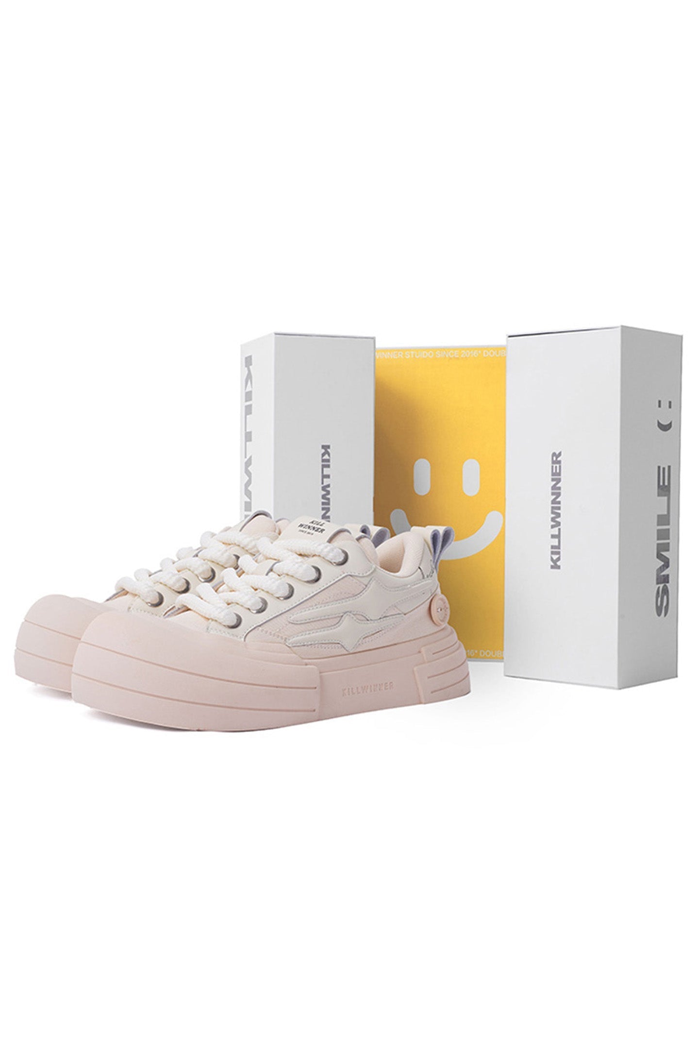 Beige Smile Panel Platform Sneakers - Skipkicks