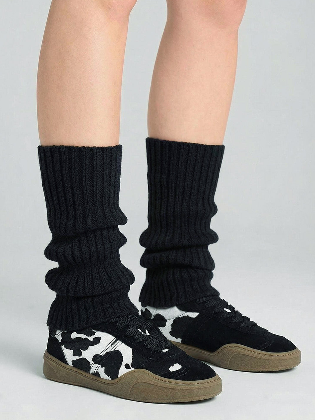 Black Cow-Print Horsehair Low-Top Sneakers - Skipkicks