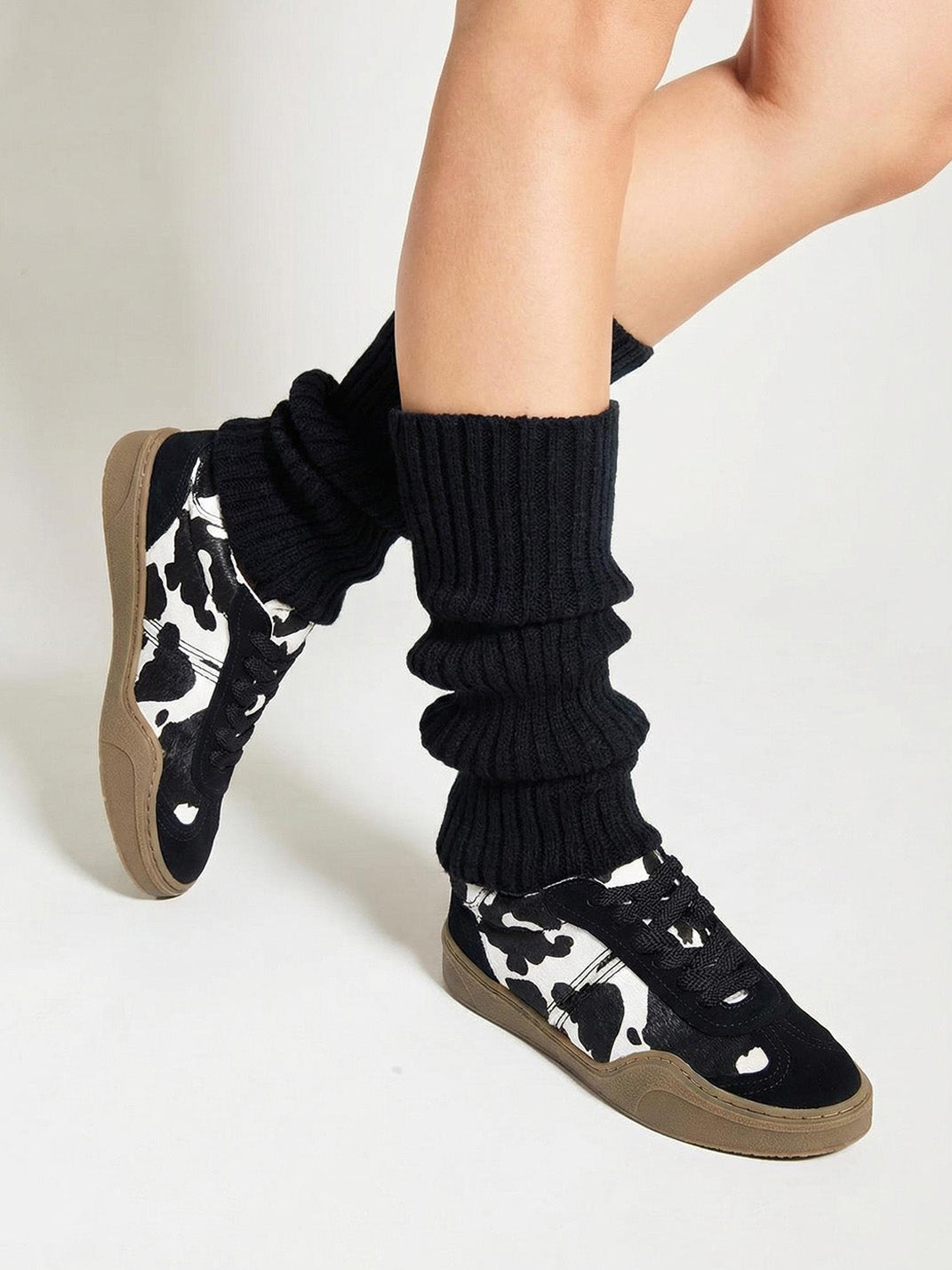 Black Cow-Print Horsehair Low-Top Sneakers - Skipkicks