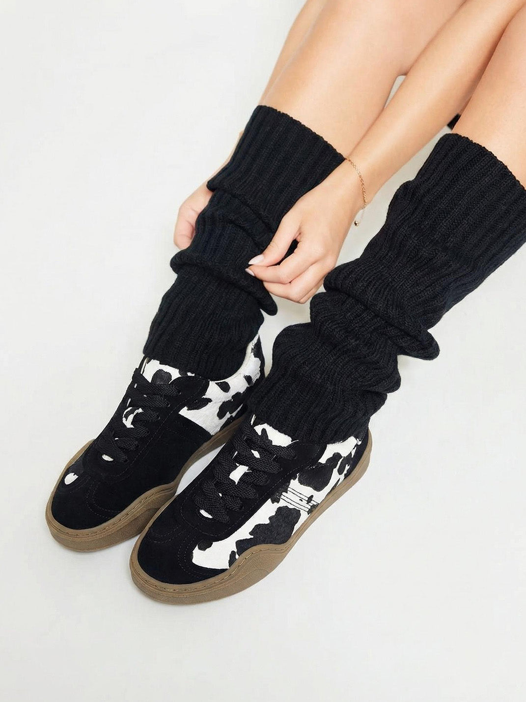 Black Cow-Print Horsehair Low-Top Sneakers - Skipkicks