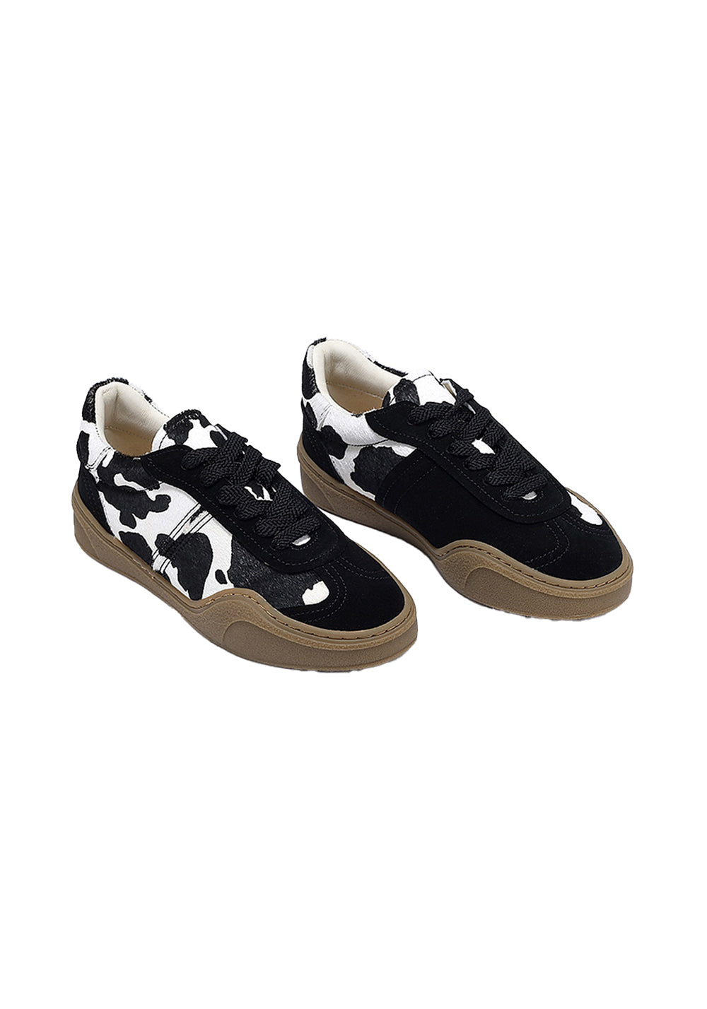 Black Cow-Print Horsehair Low-Top Sneakers - Skipkicks