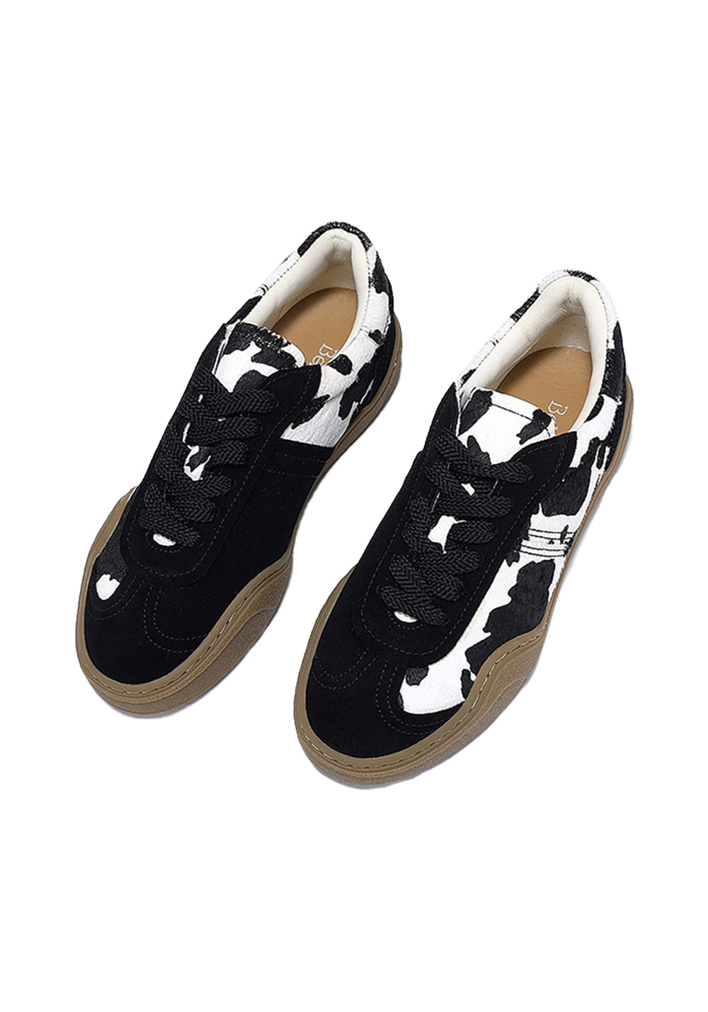 Black Cow-Print Horsehair Low-Top Sneakers - Skipkicks