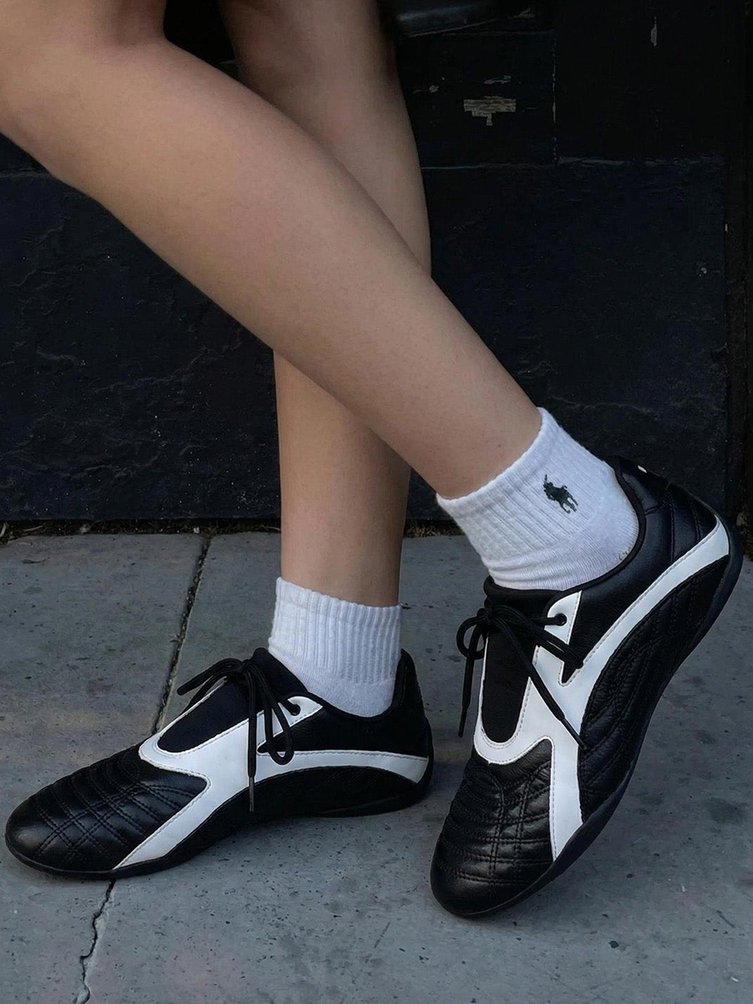 Black Quilted-Panel Flat-Sole Sneakers - Skipkicks