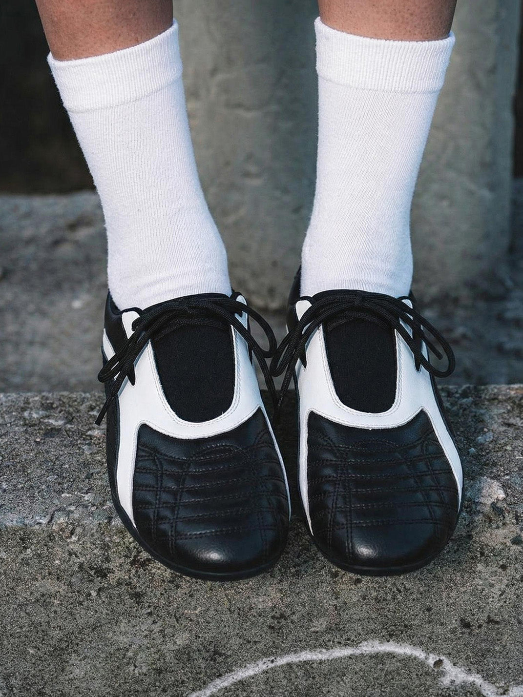Black Quilted-Panel Flat-Sole Sneakers - Skipkicks