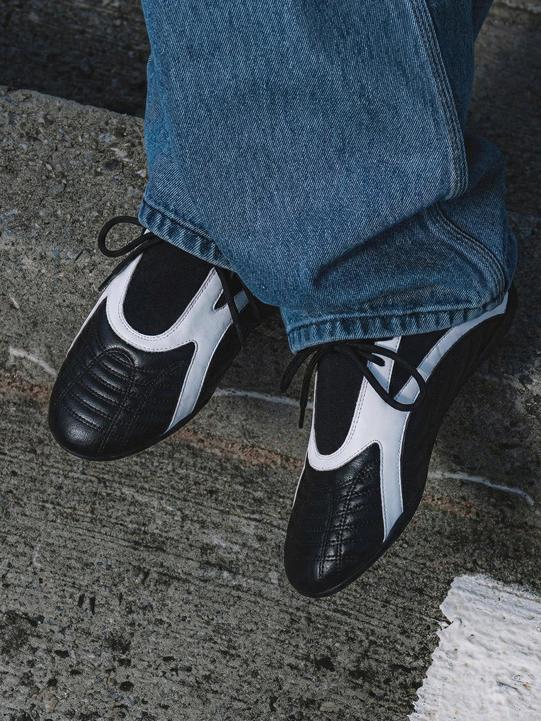 Black Quilted-Panel Flat-Sole Sneakers - Skipkicks