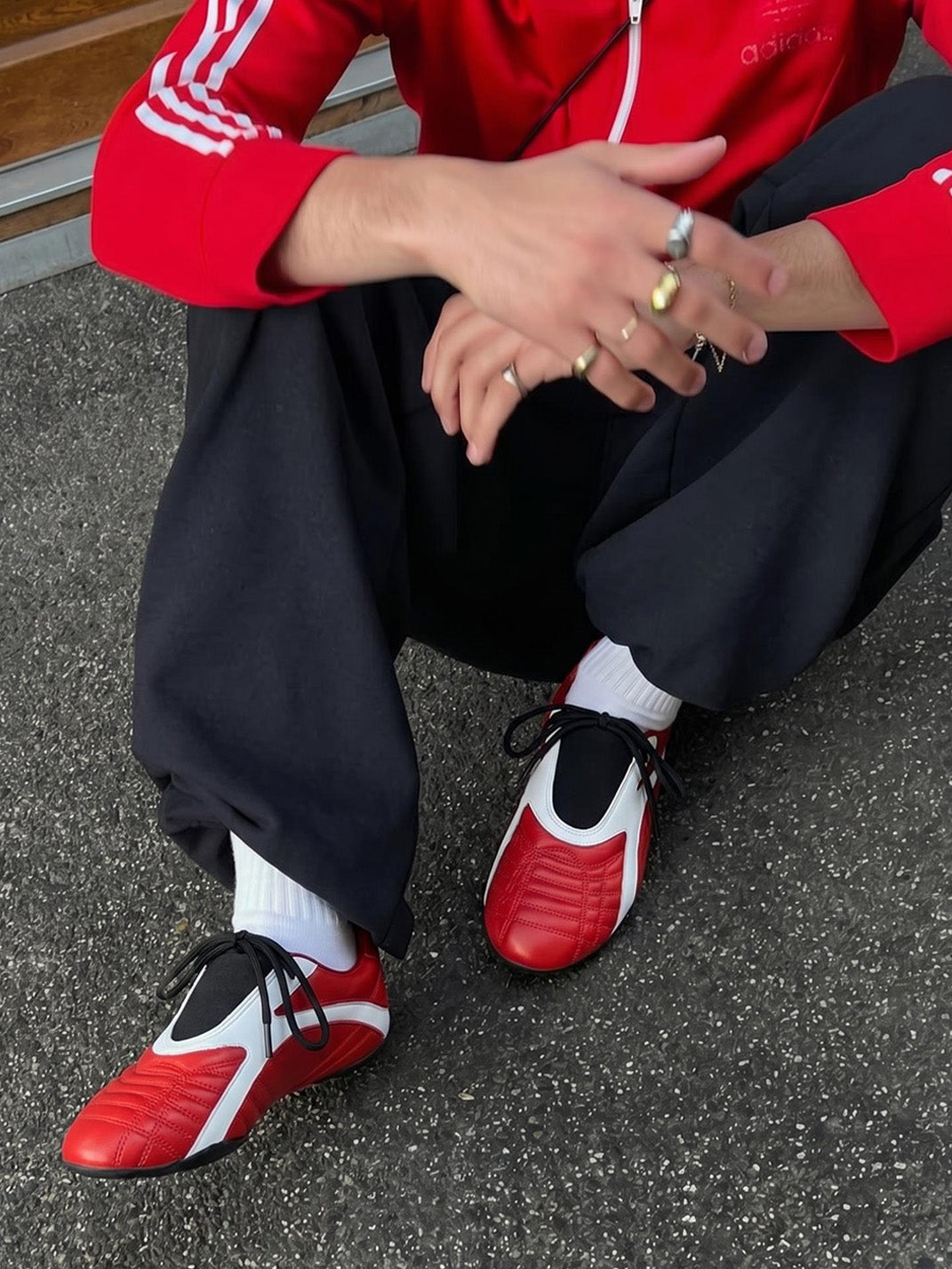 Red Quilted-Panel Flat-Sole Sneakers - Skipkicks