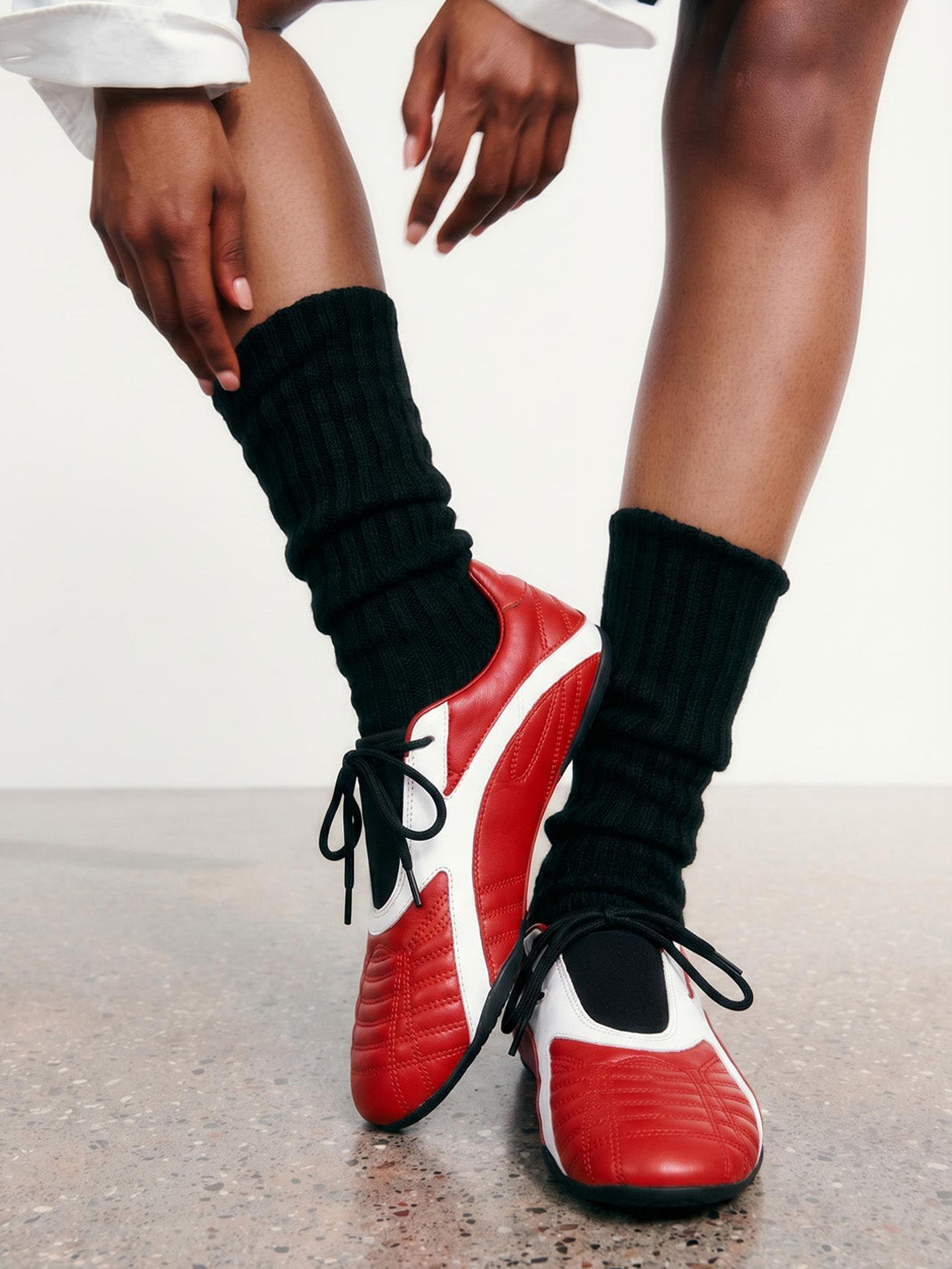Red Quilted-Panel Flat-Sole Sneakers - Skipkicks