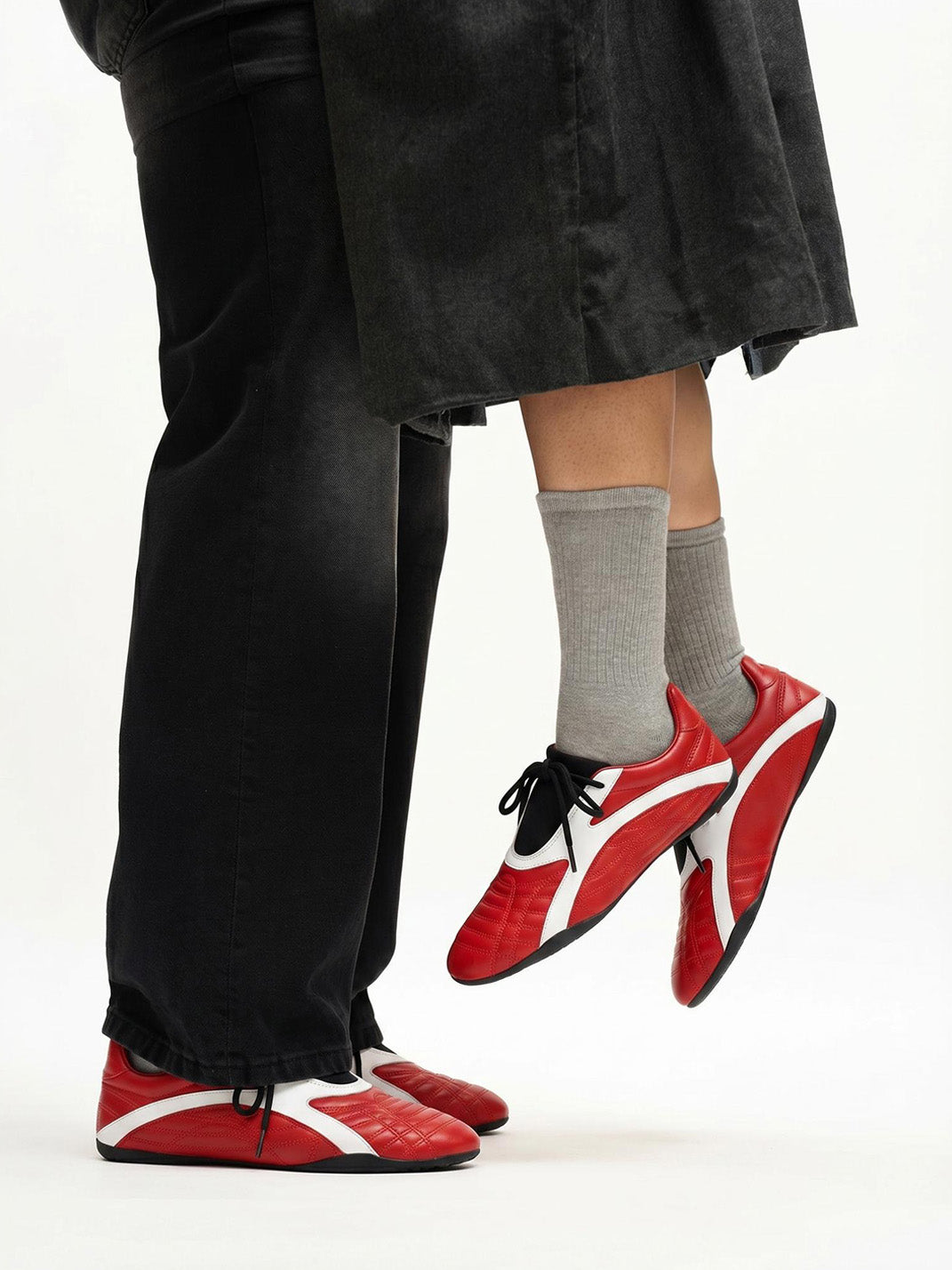 Red Quilted-Panel Flat-Sole Sneakers - Skipkicks
