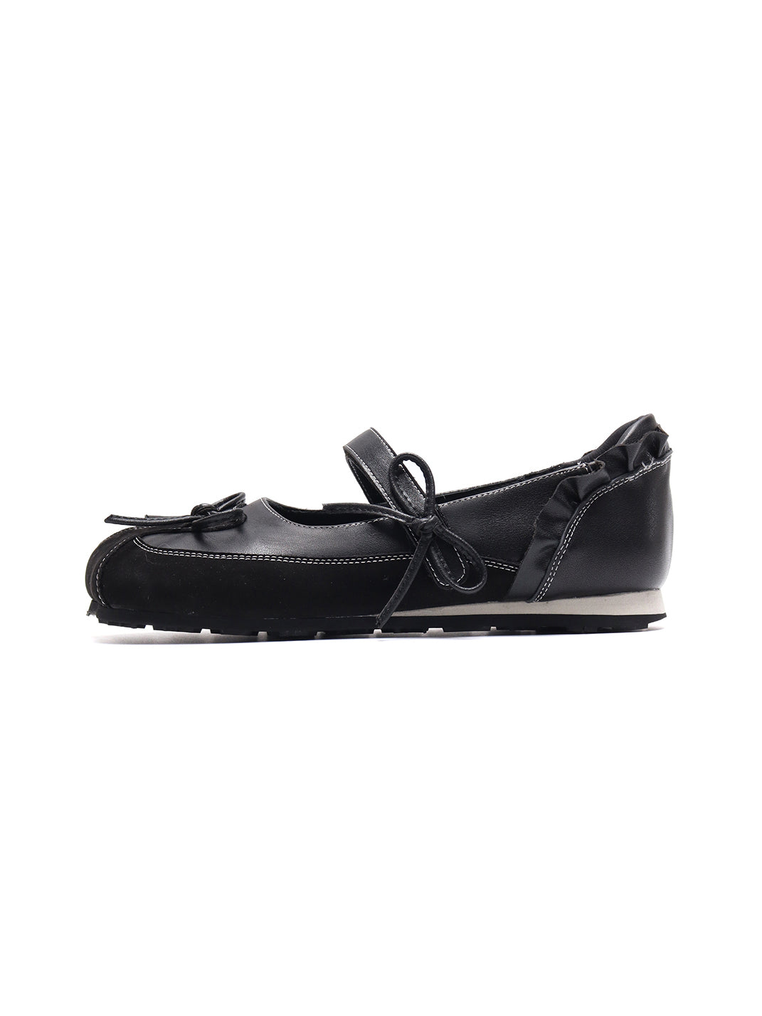Black Bow-Tie Leather Ballet Flats - Skipkicks