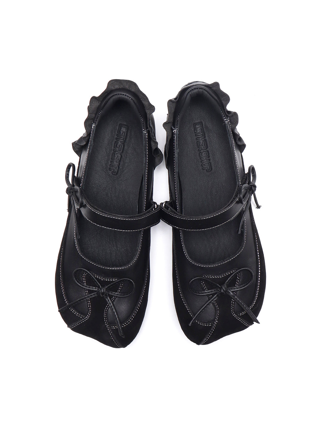 Black Bow-Tie Leather Ballet Flats - Skipkicks