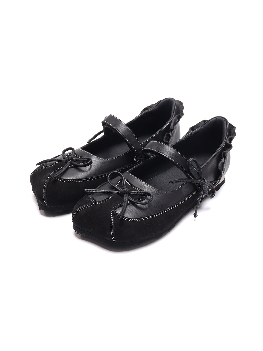 Black Bow-Tie Leather Ballet Flats - Skipkicks