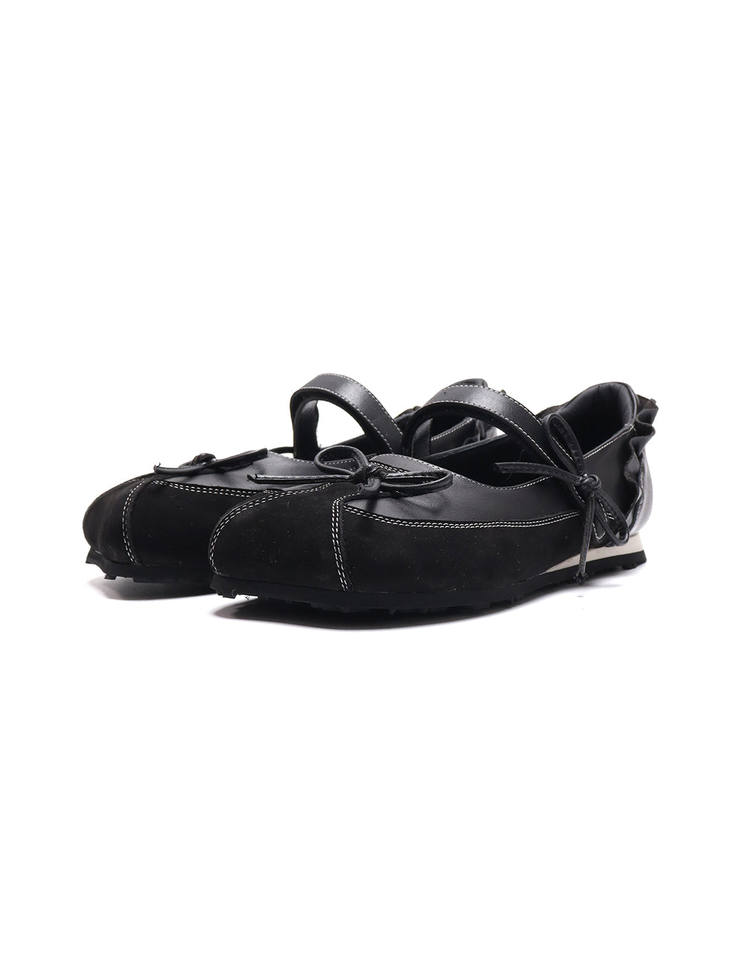 Black Bow-Tie Leather Ballet Flats - Skipkicks