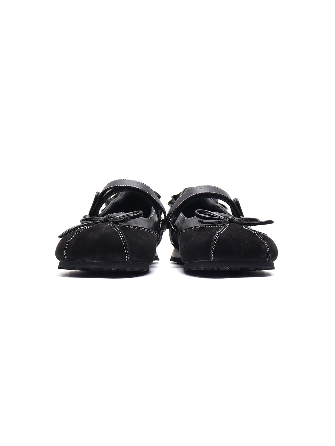 Black Bow-Tie Leather Ballet Flats - Skipkicks