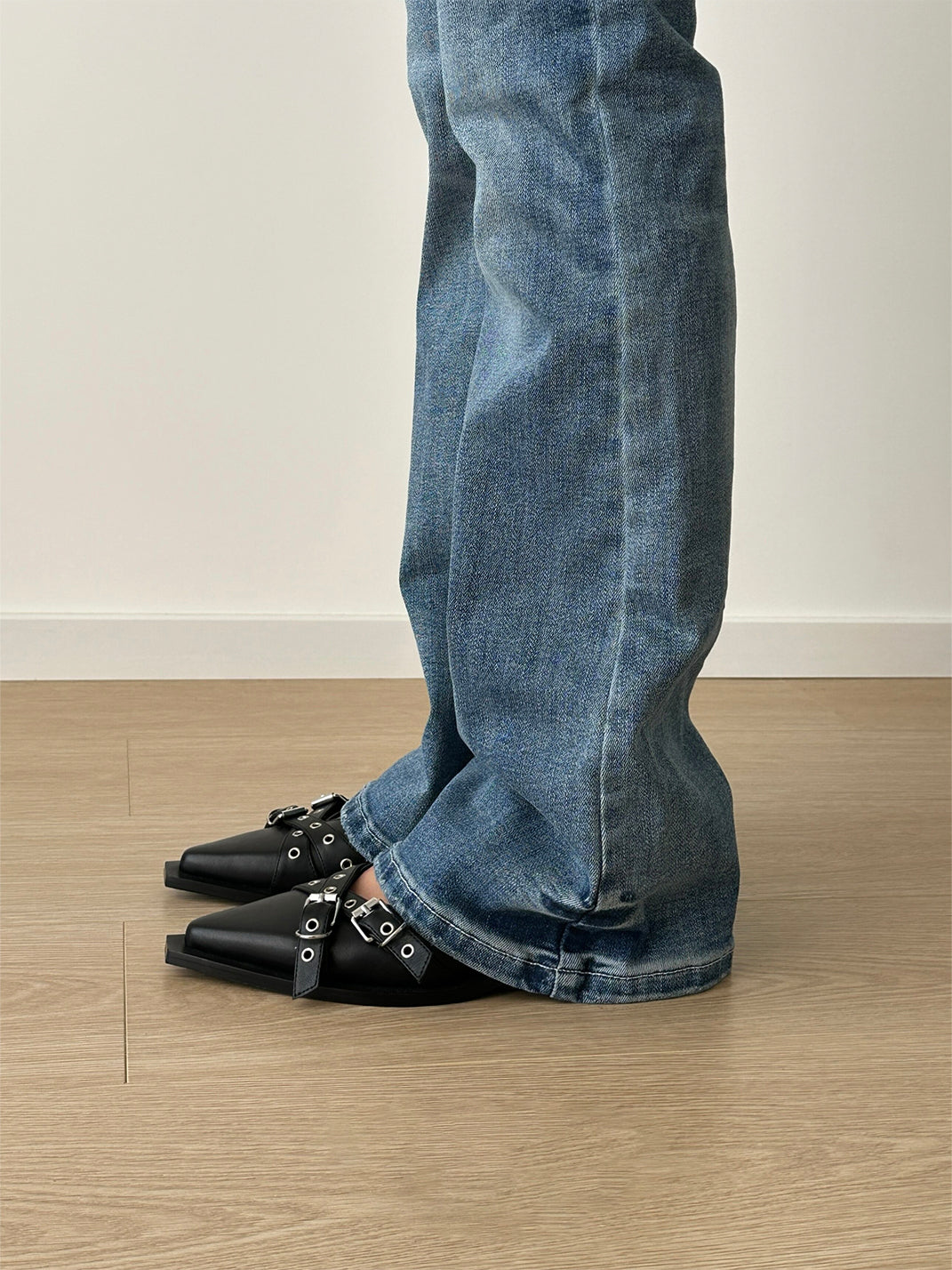 Black Buckle-Strap Pointed Mary Jane Flats - Skipkicks