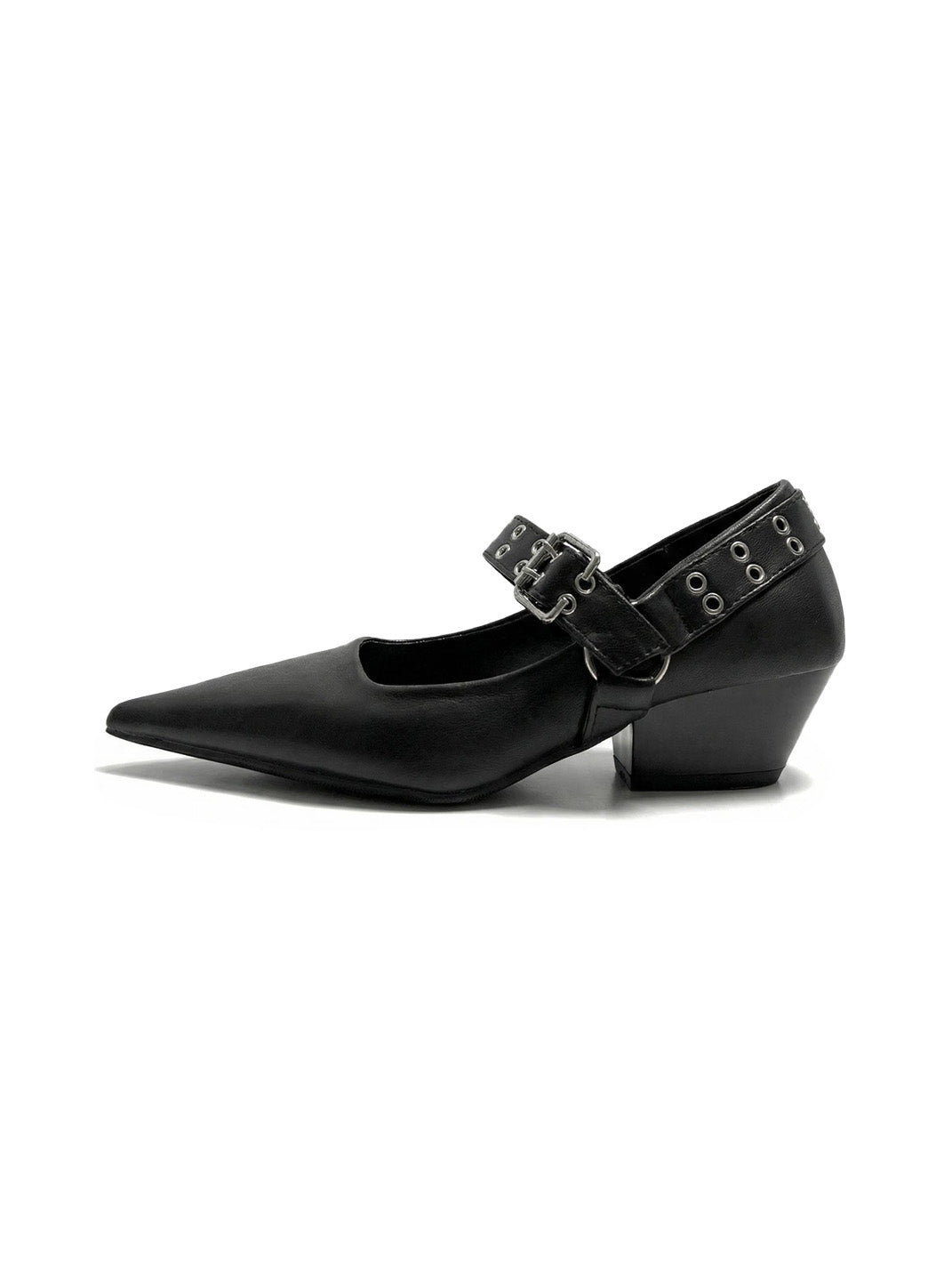 Black Buckle-Strap Pointed Mary Jane Pumps - Skipkicks