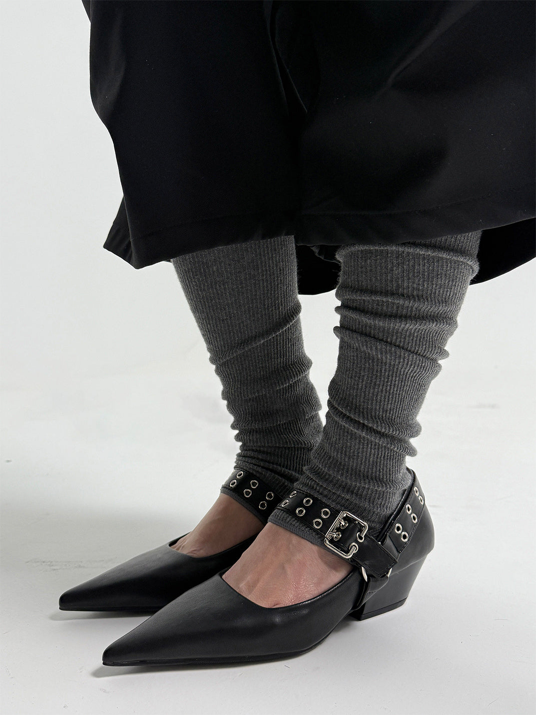 Black Buckle-Strap Pointed Mary Jane Pumps - Skipkicks