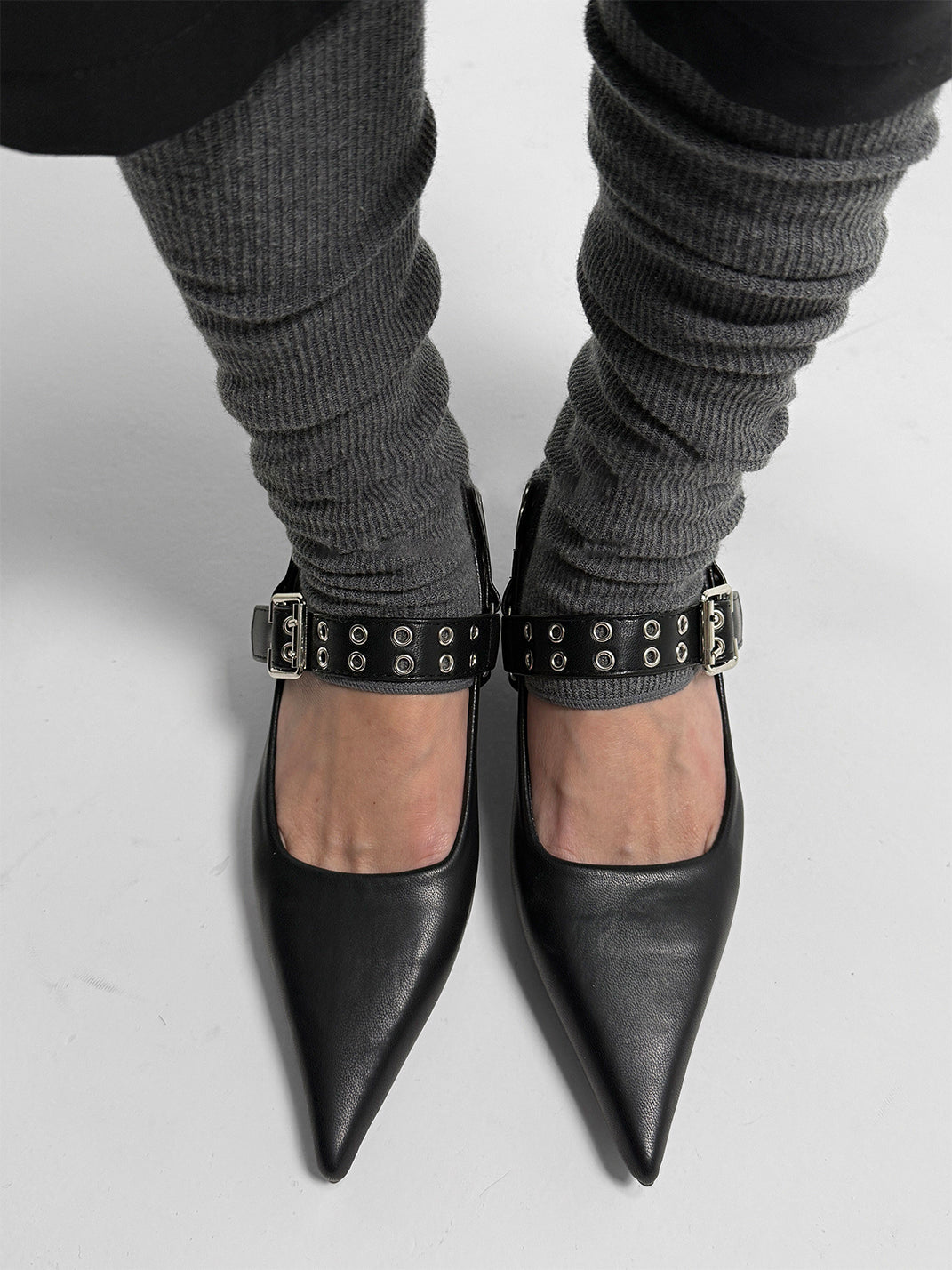 Black Buckle-Strap Pointed Mary Jane Pumps - Skipkicks