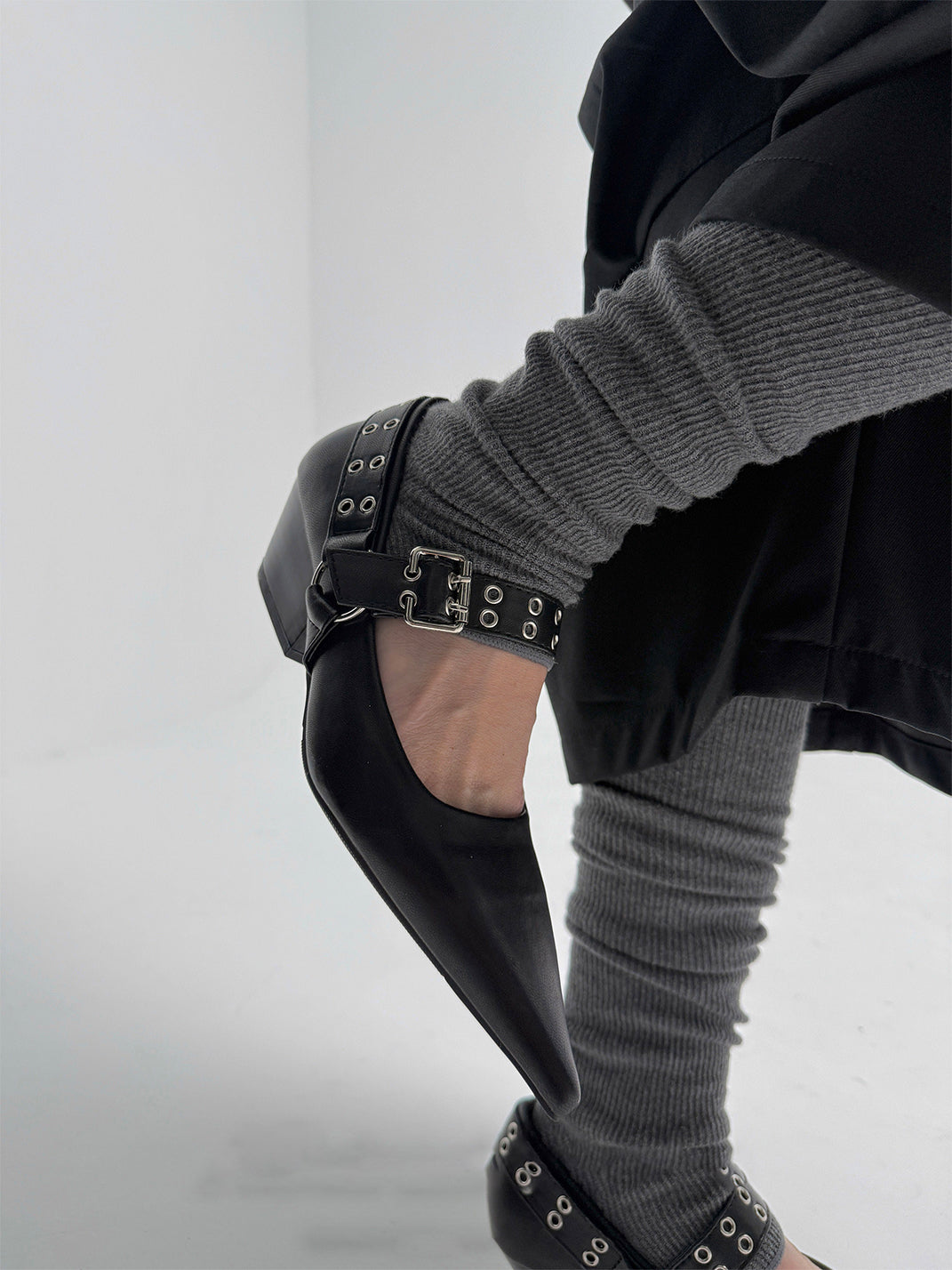 Black Buckle-Strap Pointed Mary Jane Pumps - Skipkicks