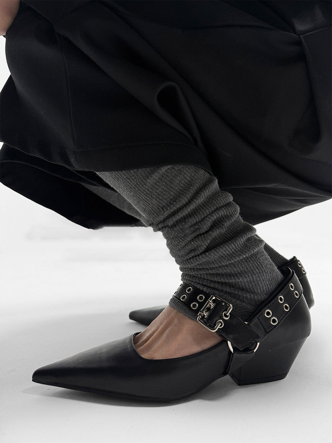 Black Buckle-Strap Pointed Mary Jane Pumps - Skipkicks