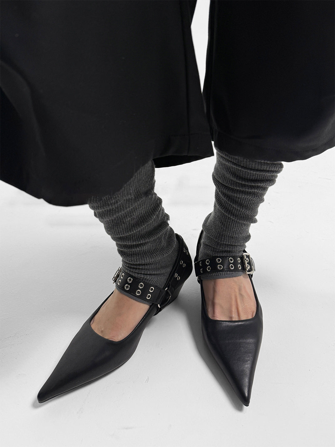 Black Buckle-Strap Pointed Mary Jane Pumps - Skipkicks