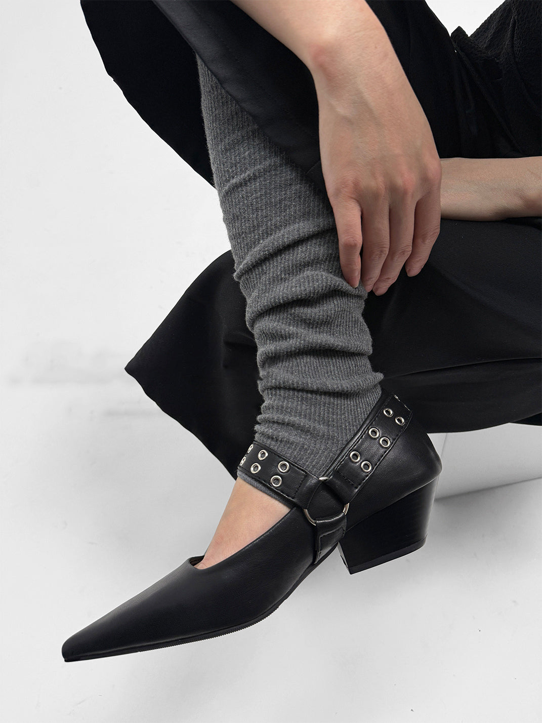 Black Buckle-Strap Pointed Mary Jane Pumps - Skipkicks