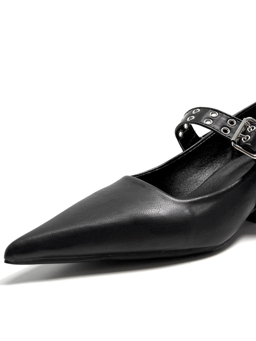 Black Buckle-Strap Pointed Mary Jane Pumps - Skipkicks