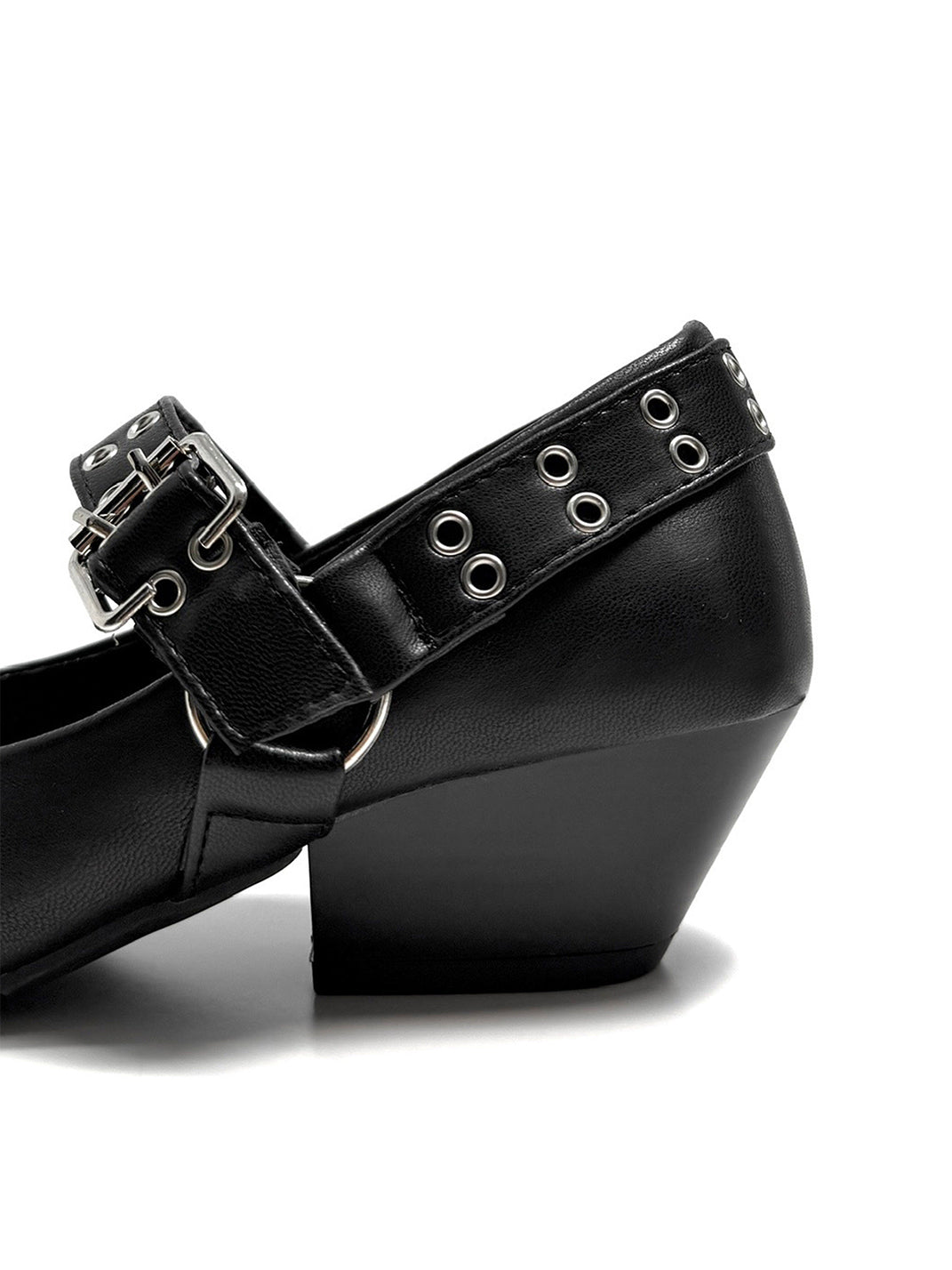 Black Buckle-Strap Pointed Mary Jane Pumps - Skipkicks