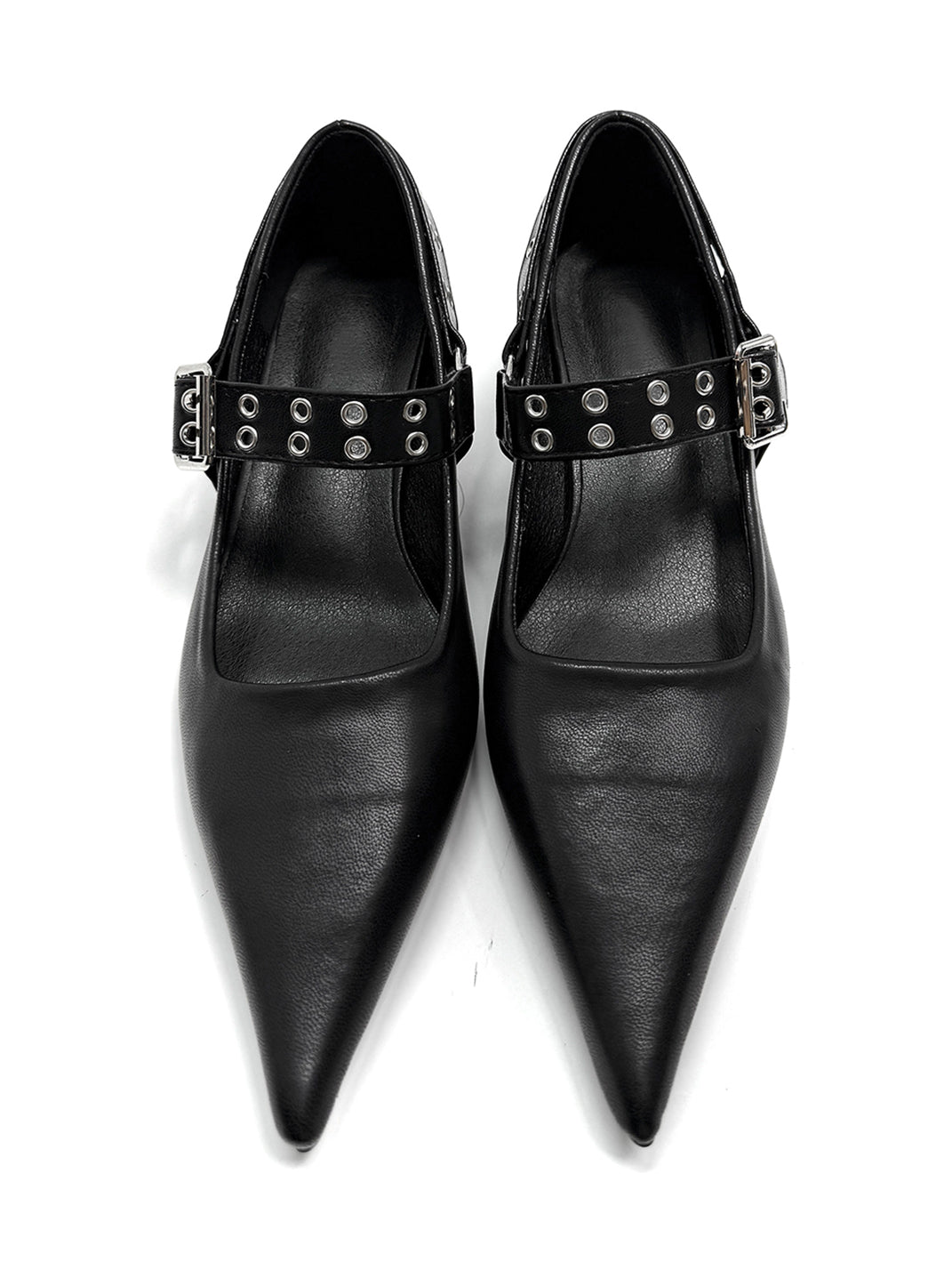 Black Buckle-Strap Pointed Mary Jane Pumps - Skipkicks