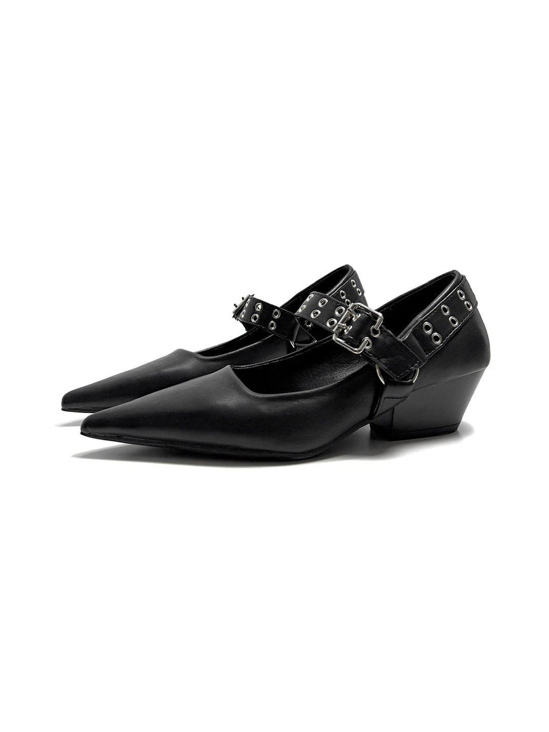 Black Buckle-Strap Pointed Mary Jane Pumps - Skipkicks