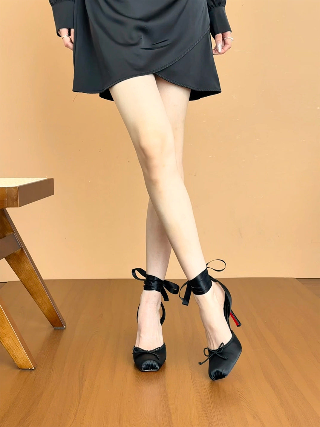 Black Butterfly-Strap Square-Toe Stiletto Sandals - Skipkicks