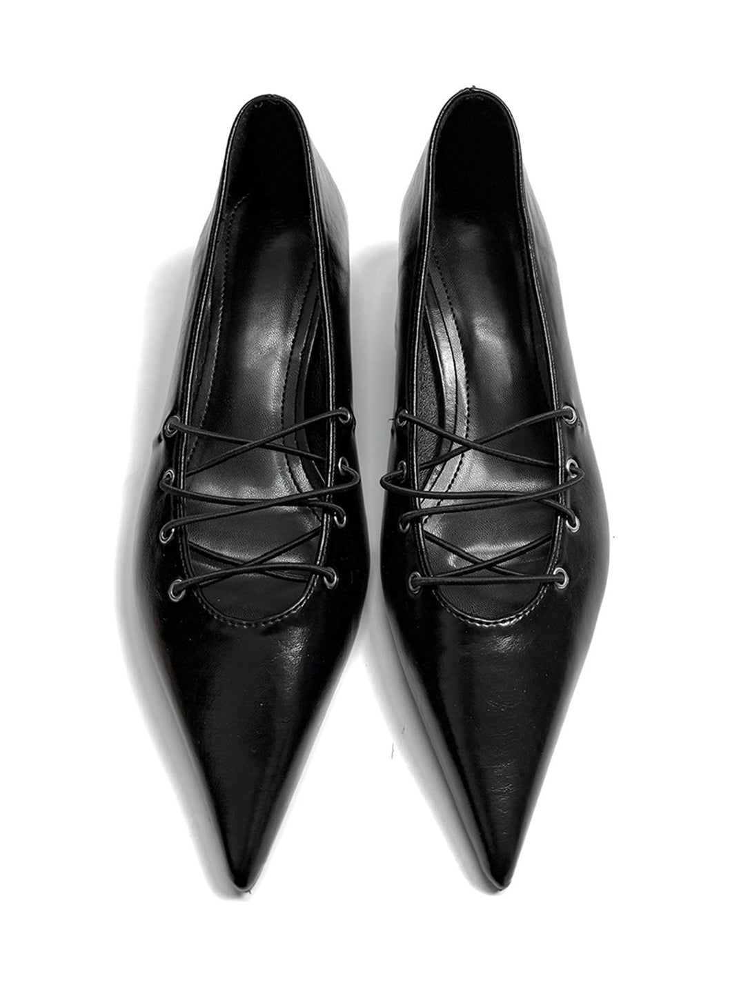 Black Corset-Lace Pointed Ballet Flats - Skipkicks