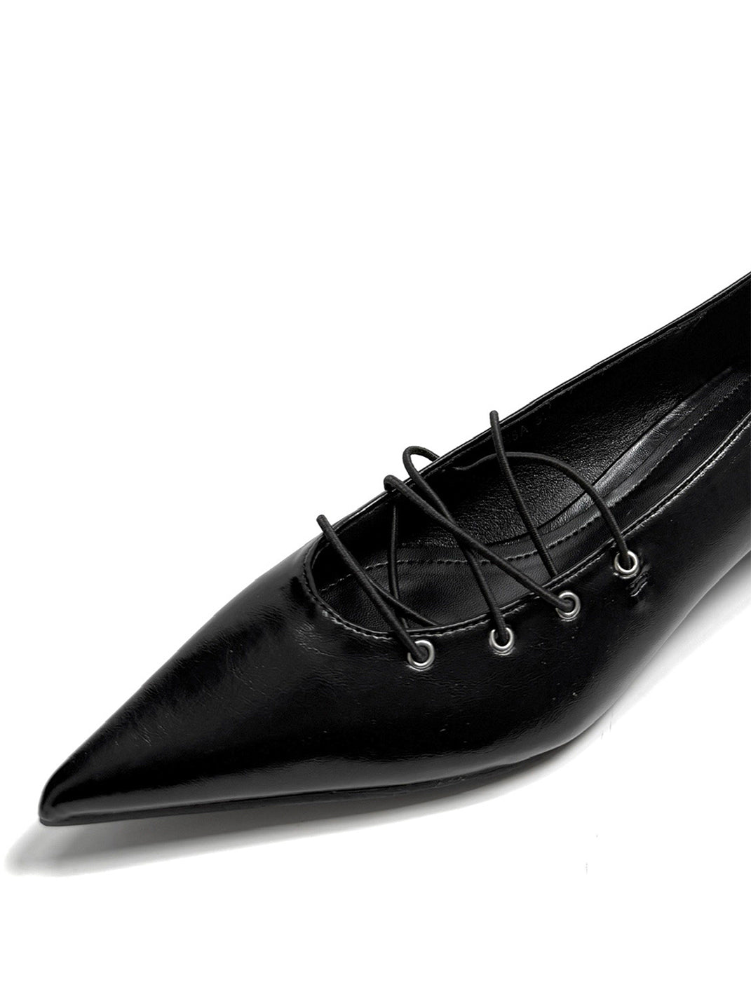 Black Corset-Lace Pointed Ballet Flats - Skipkicks