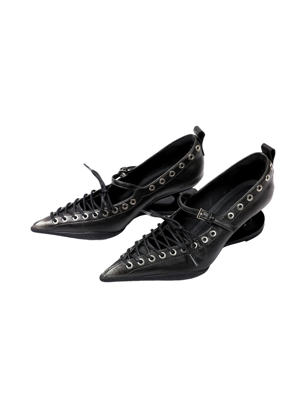 Black Corset-Lace Pointed Stiletto Pumps - Skipkicks